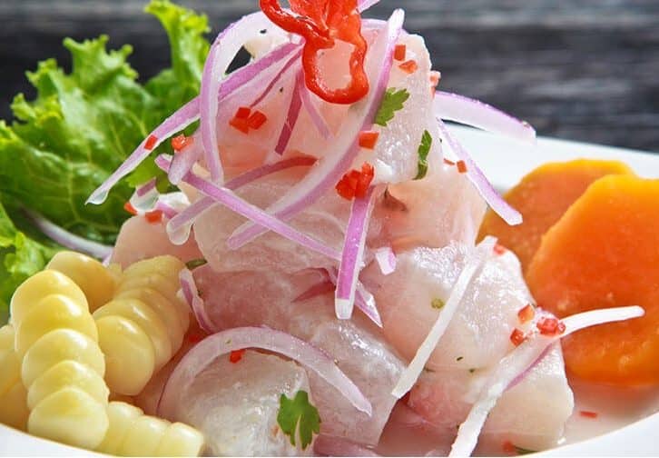 A painting of a plate: Peruvian Ceviche